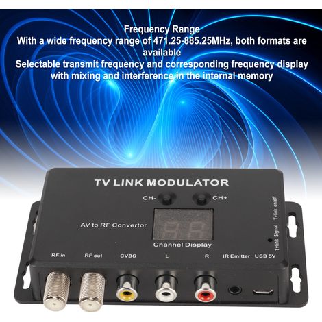Modulateur UHF TV Link 471,25‑885,25 MHz, compatible PAL et NTSC, convertisseur AV vers RF, prolongateur IR avec retour IR (1/5)