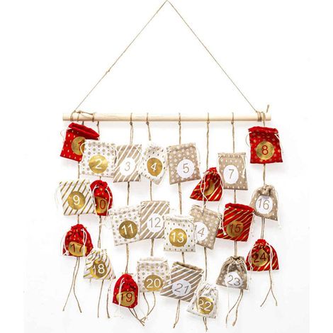 Paris Prix - Décoration De Noël Calendrier vintage 60cm Beige