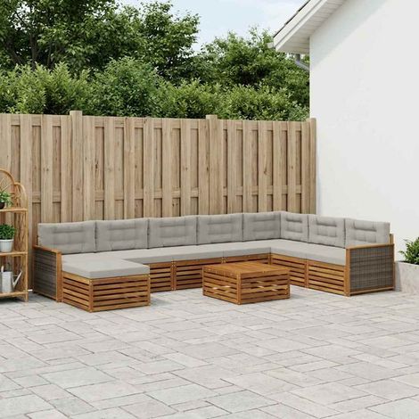 vidaXL Outdoor-Sofagarnitur mit Kissen 9 pcs Natürlich und Hellgrau (1/5)