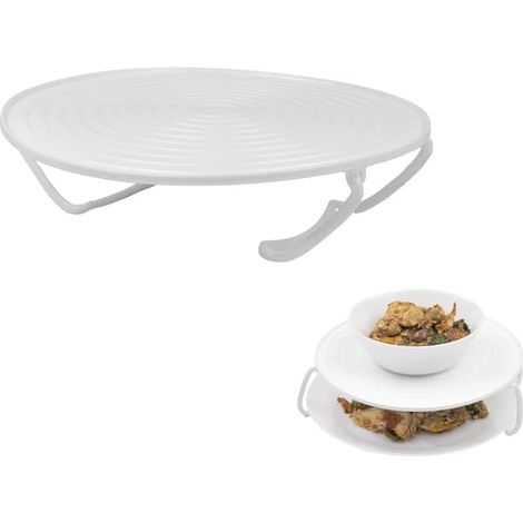 Plateau rond pliable pour micro-ondes, support à deux niveaux pour assiettes et couvercles, organisateur de cuisine antidérapant, 2 en 1-24 cm (1/4)