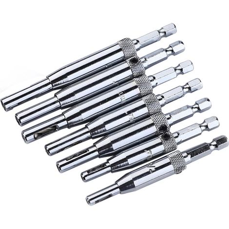 Ensemble de 7 Forets à Charnière en Aluminium Argenté Centrage Automatique et Évacuation des Copeaux pour Menuiserie et Bricolage (1/5)