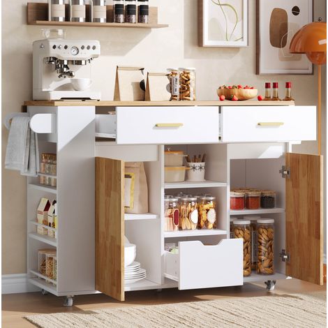 Isola cucina mobile 120x71x90 cm in MDF bianco, piano ribaltabile salvaspazio – MEUBLIV (1/5)