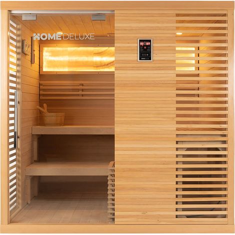 HOME DELUXE - Traditionelle Sauna - NEOLA - 200 x 160 x 200 cm - für 5 Personen - Fichtenholz, inkl. Saunaofen I Dampfsauna Aufgusssauna  Sauna Saunakabine Massivholz Traditionell (1/5)
