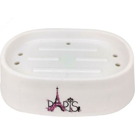 TRADE SHOP - Piattino Per Sapone Porta Saponetta Decorato Scritta Paris Accessori Bagno 87042 - (1/2)