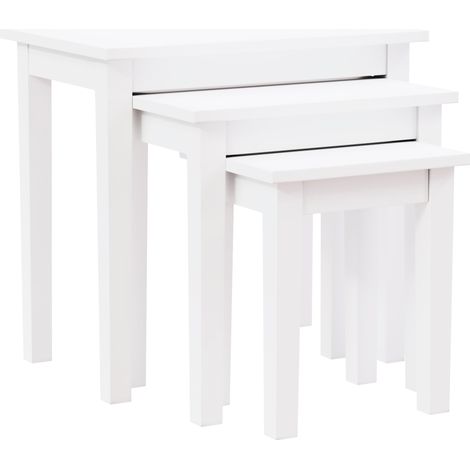 Yorkshire Nest of Tables Set of 3 MDF Wood Coffee Side End Table, White (1/5)