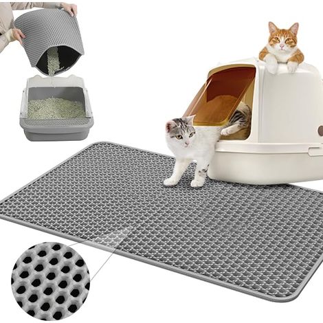 Cat Litter Mat 60 x 40 cm – Double Layer for Litter Tray and Toilet – Grey