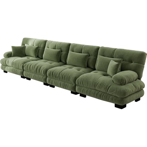 Modulares Ecksofa 4-Sitzer aus grünem Chenille mit tiefer Sitzfläche (1/5)