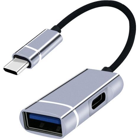 2-Port USB Typ-C Hub, High-Speed Splitter Dockingstation auf USB 3.0 + PD