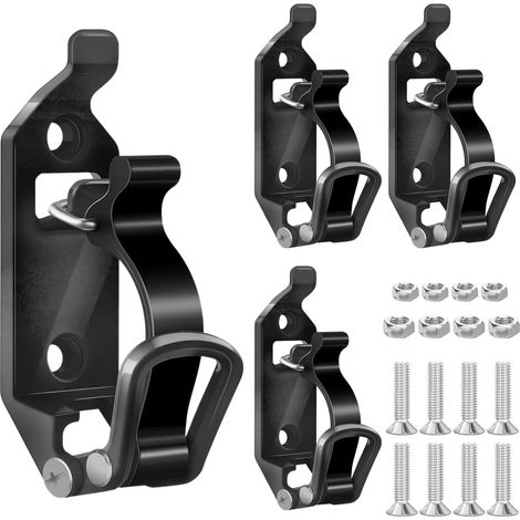 Lot de 4 Supports de Pelle pour Barres de Toit, Pinces de Toit en Métal et Caoutchouc, Supports de Montage Mural, Support de Hache, Accessoires pour Barres de Toit, Camions, Bateaux (Noir)