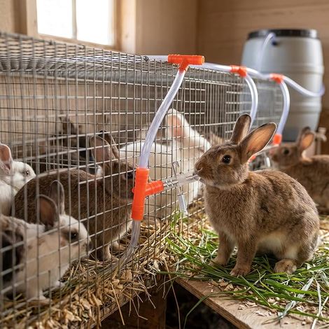 Abreuvoir Automatique de Lapin et de Poulet, Distributeur d'eau de Source en Métal et Plastique pour Cage, avec Tuyau d'eau en T pour Ferme D'élevage