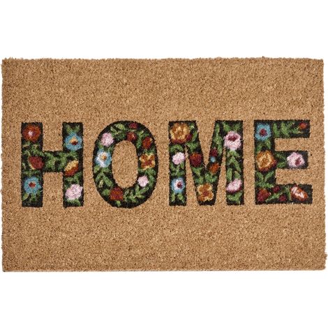 Felpudo moderno de interior 40 x 60 cm motivo texto reverso de PVC antideslizante fibra de coco natural Zambales