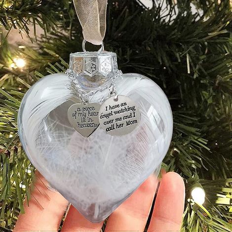 Boule de Noël transparente en forme de cœur, décoration commémorative personnalisée pour un être cher, « Une partie de mon cœur est au ciel » (Maman) (1/5)
