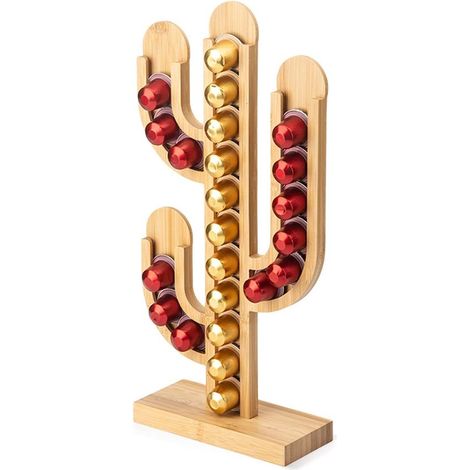 Porta capsule di caffè a forma di cactus – Con base in legno e materiale in bambù (1/5)