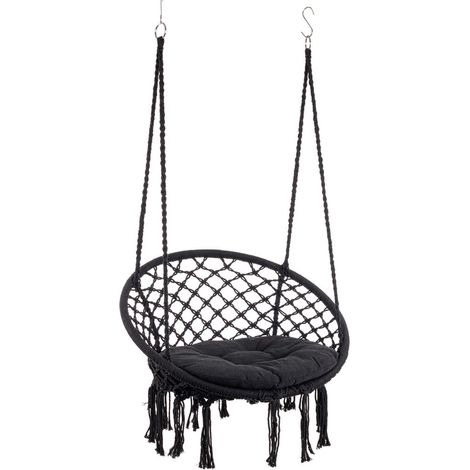 Amaca Pensile in Cotone Bianco Boho da Esterno - MONTANA - Colore: Grigio (1/4)