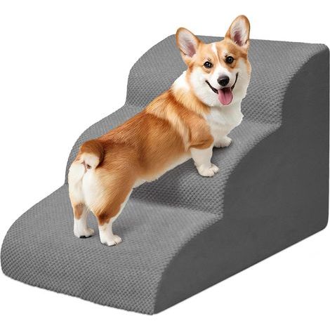 3-stufige Hunde- und Katzentreppe, hochdichter Schaumstoff, waschbarer Bezug, rutschfest, für Bett und Sofa (1/5)