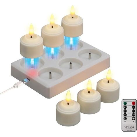 Set of 6 Bougies Heated-flat Rechargeable with Minuteur and Station of Load, Bougies Heated-flat LED Rechargeable, Bougies Scintillantes for Bedroom, Living room, Halloween, Christmas, Wedding (1/5)