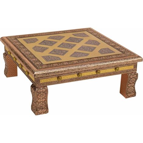 Mesa auxiliar de metal repujado color cobre 38x38x14