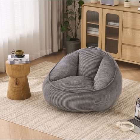 Fauteuil poire 90x90x59 cm en tissu côtelé gris clair, modulable pour salon et chambre FloraGrace (1/5)