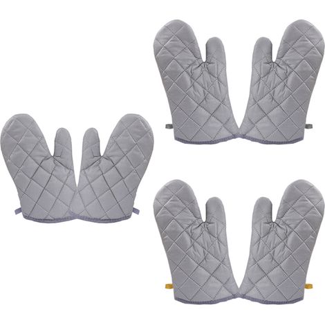 Lot de 3 paires de gants de cuisine épais, isolants, antidérapants et résistants à la chaleur, différentes tailles, argentés (1/5)