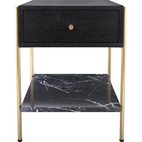 Table de chevet 1 tiroir en bois noir et métal doré - DOORI (1/5)