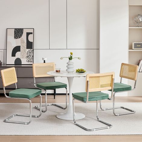 Wokaka Confezione da 4 sedie da pranzo - con seduta imbottita e base in metallo cromato - velluto verde