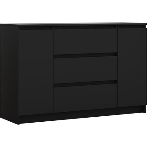 Commode : Noir Mat, 120 × 39 × 78 cm, 2 portes, 3 tiroirs (1/5)