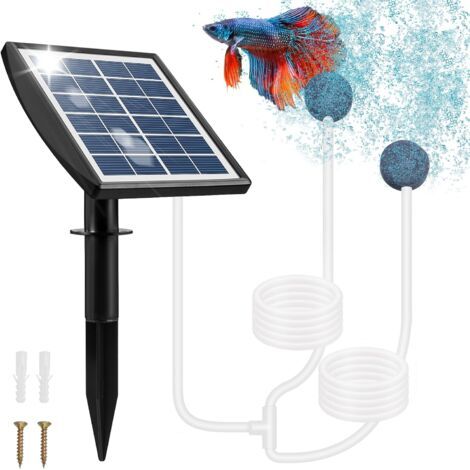Pompe Solaire pour Bassin, 2W Pompe Bassin Solaire avec Batterie 2200mAh, Pompe a Air Bassin avec Tube à Oxygène et 2 Pierre à Bulles d'air