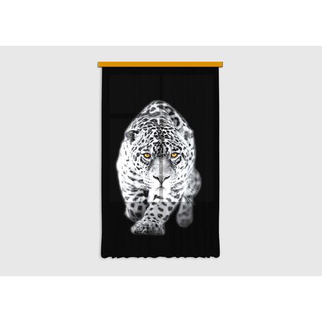 Tiger, rideau imprimé léopard en noir et blanc avec les yeux couleurs ambre 140x245 cm, 1 pièce (1/5)