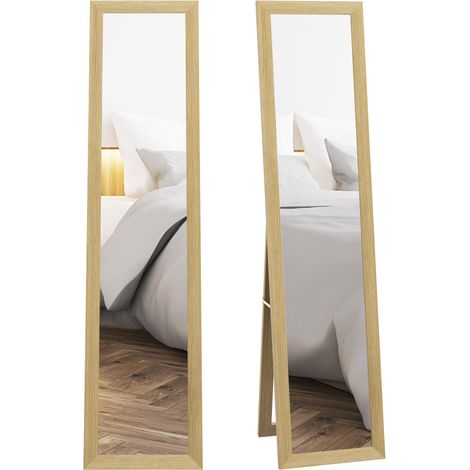 Miroir rectangulaire 37 x 155 cm, à poser ou à fixer au mur, avec cadre en chêne élégant, design moderne et fonctionnel, parfait pour salon, chambre ou entrée