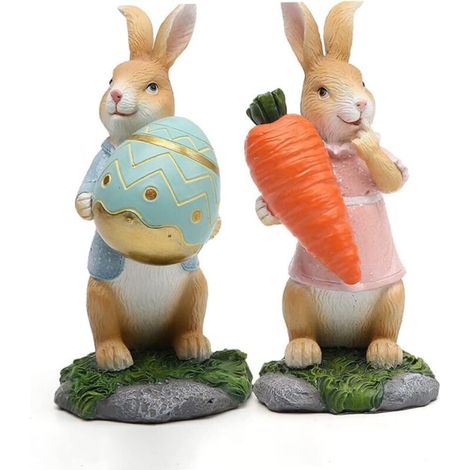Set di 2 statuette di coniglietti pasquali in resina – Decorazione pasquale per la casa e l'ufficio