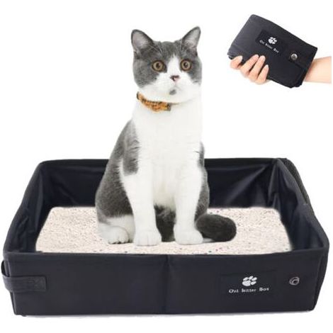 Litière Pliable pour Chat pour Voyage, Portatif Boîte à litière- Doux, Durable et Etanche pour l'intérieur, l'extérieur, Voyage, Camping, Noir, Grande - 45 x 35 cm (1/5)