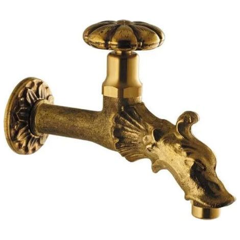 Gartenbrunnen-Wasserhahn in Drachenform aus poliertem Messing – 15x21 mm Außengewinde – Rundhebel zur Durchflussregulierung – Dekorativ und funktional (1/5)