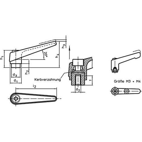 HALDER 24400.0323 Leviers de serrage reglables, argent, d1 = 18 mm/d2 = M8 (1/3)
