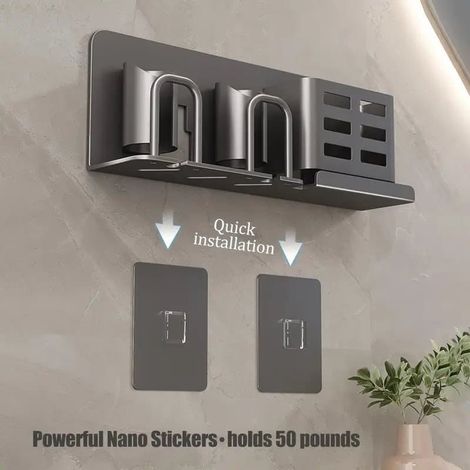Supporto da parete per spazzolini elettrici - Organizer da bagno in alluminio, non richiede foratura - Può contenere 4 spazzolini, bicchieri e dentifricio - 2 scomparti (1/5)