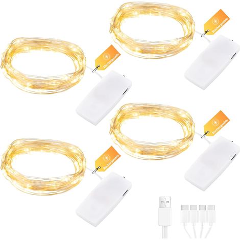 Guirlande LED Lot de 4 2m 20LED USB-C Rechargeable Blanc Chaud (1/5)