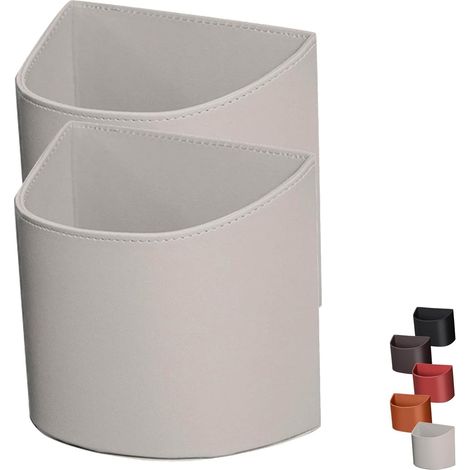 Set di 2 portabicchieri per auto, per portiera e sedile posteriore, in similpelle, nero, portabicchiere, portabicchiere, clip per sedile posteriore, organizer multifunzionale, bianco - 17,5 x 15 cm