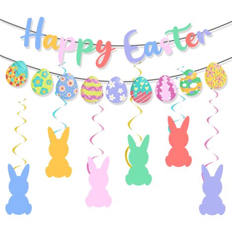 Ostern Girlande – Banner „Frohe Ostern“ Hase & Eier Fenster & Zuhause (1/4)