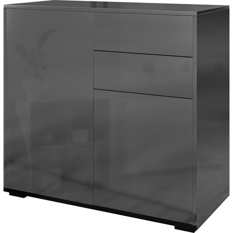 Cassettiera portaoggetti 79 x 36 x 74 cm ampio spazio di archiviazione senza maniglia contemporanea in truciolare nero 210002825