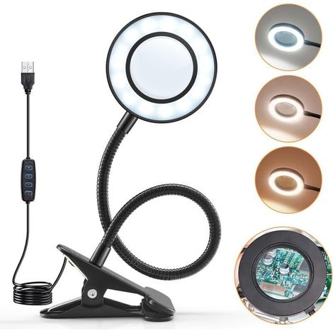 5X Lampe Loupe Lampe Bureau, 360° Flexible Lampe Loupe de Lecture,3 Couleurs 10 Luminosité Lampe de Bureau LED,Dimmable Lampe de Lecture Lampe Pince,Portable Lampe Bureau Lampe Stitch Loupe Bijoutier (1/4)