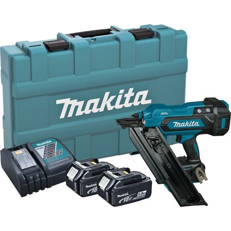 Makita DBN900RTE 18V LXT Brushless 3-1/2 Framing Nailer, 30° Clipping Head - 2x 5Ah Batteries, Charger & Carrying Case