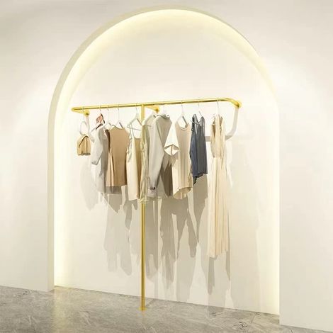 Portant à vêtements en forme de tuyau fixation murale en fer noir présentoir de rangement de vêtements 47,2 doré (1/5)