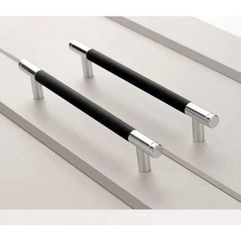 Stück Griffe aus schwarzer und silberner Aluminiumlegierung mit einem Lochabstand von 128 mm, geeignet für Schreibtische, Schubladen und Schränke (1/5)