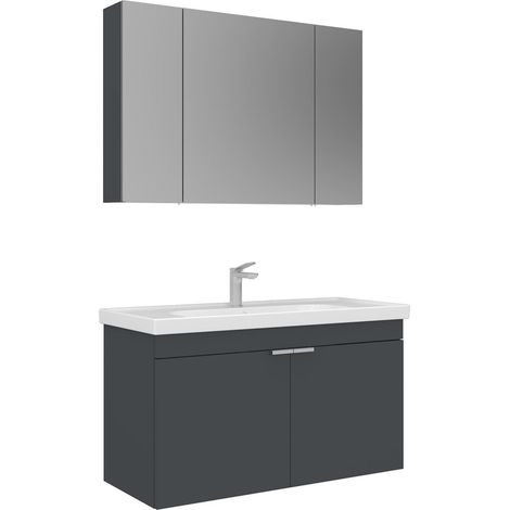Waschtisch-Set mit Spiegel (2-teilig) "Desna 100" – 100 x 45 x 58 cm – Anthrazit matt (1/3)