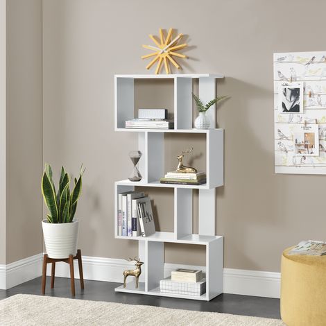 [En.Casa] – Bibliothèque Brattahlid 130 x 60 x 24 cm blanc – MDF mélaminé – 2 étagères ouvertes et 2 étagères fermées – Rangement élégant pour salon et chambre (1/5)