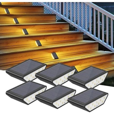Lampes solaires LED pour escaliers - Lot de 6 - Lumière blanc chaud - Éclairage double face - Étanches IP65 SANPIE (1/4)