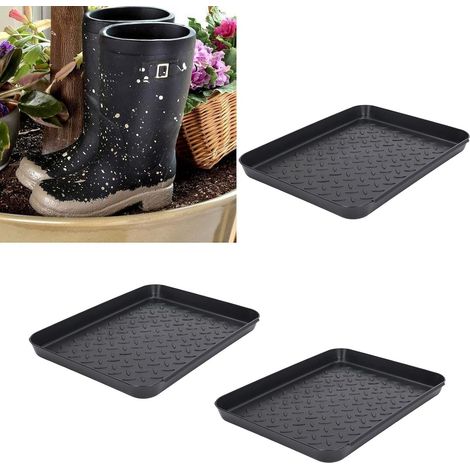 Vassoio multifunzionale per stivali, set di 3 vassoi per scarpe neri resistenti alle intemperie, tappetino per la pappa degli animali domestici, adatto per uso interno ed esterno. (1/5)