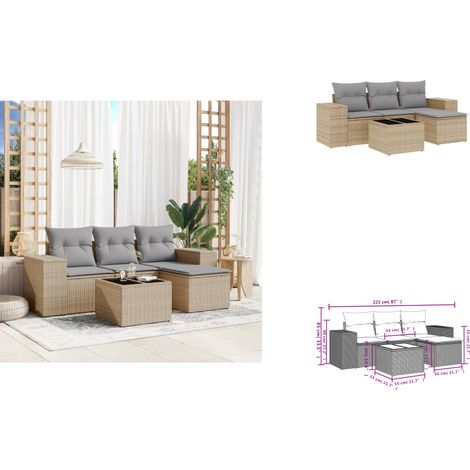 Salon de jardin avec coussins 5 pcs beige résine tressée - Ensemble Salon De Jardin - Meuble De Jardin - Résine Tressée - Rotin Synthétique - Mobilier D'extérieur (1/3)