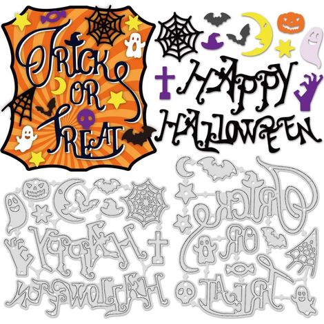 Matrices de découpe en métal « Happy Halloween » - Pour fabrication de cartes - Pochoir pour scrapbooking, journalisme, emballage cadeau, décoration photo (1/5)
