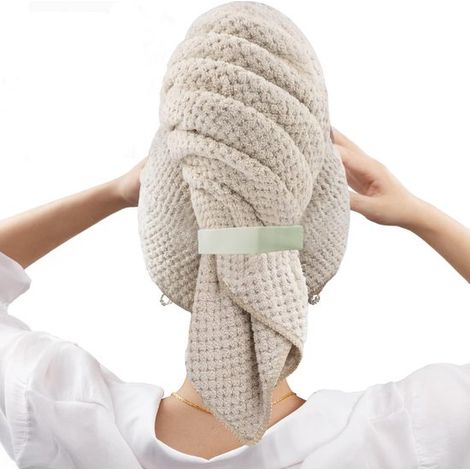 Asciugamano per capelli,2 pezzi,60x100 cm,Asciugamano in microfibra per capelli ricci,Asciugamano ad asciugatura rapida,Rosa e grigio (1/5)