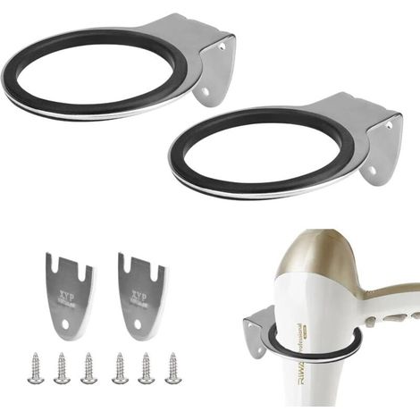 2 PCS Hair Dryer Holder Wall Mounted Stainless Steel Hair Dryer Holder Rustproof Wall Mounted Hair Dryer Stand with 2 Stainless Steel Washers and 6 Screws for Bathroom, Hair Salon, 12.57.5cm (1/5)
